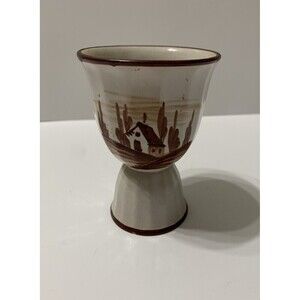 Vintage Hand Painted Italian Farm House Scene Egg Cup Made In Italy